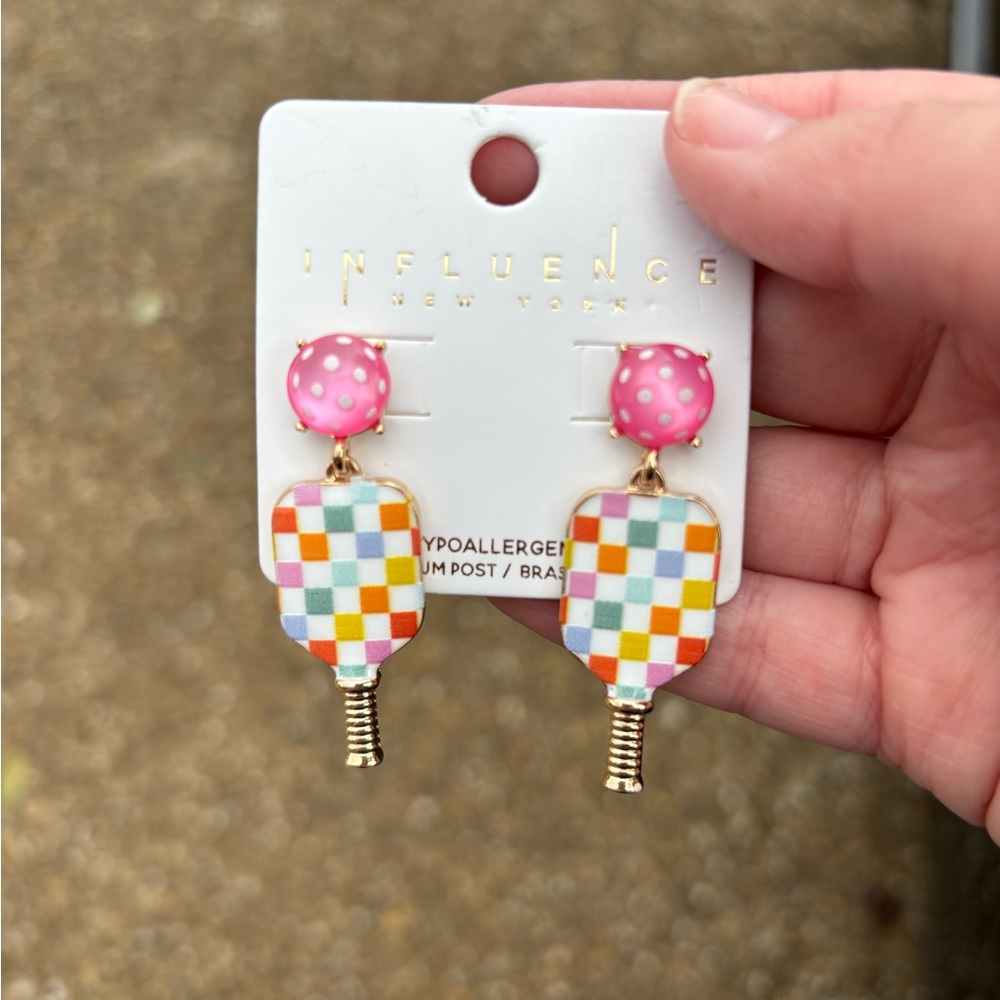 Make an offer- Colorful Checkered Pickleball Earrings